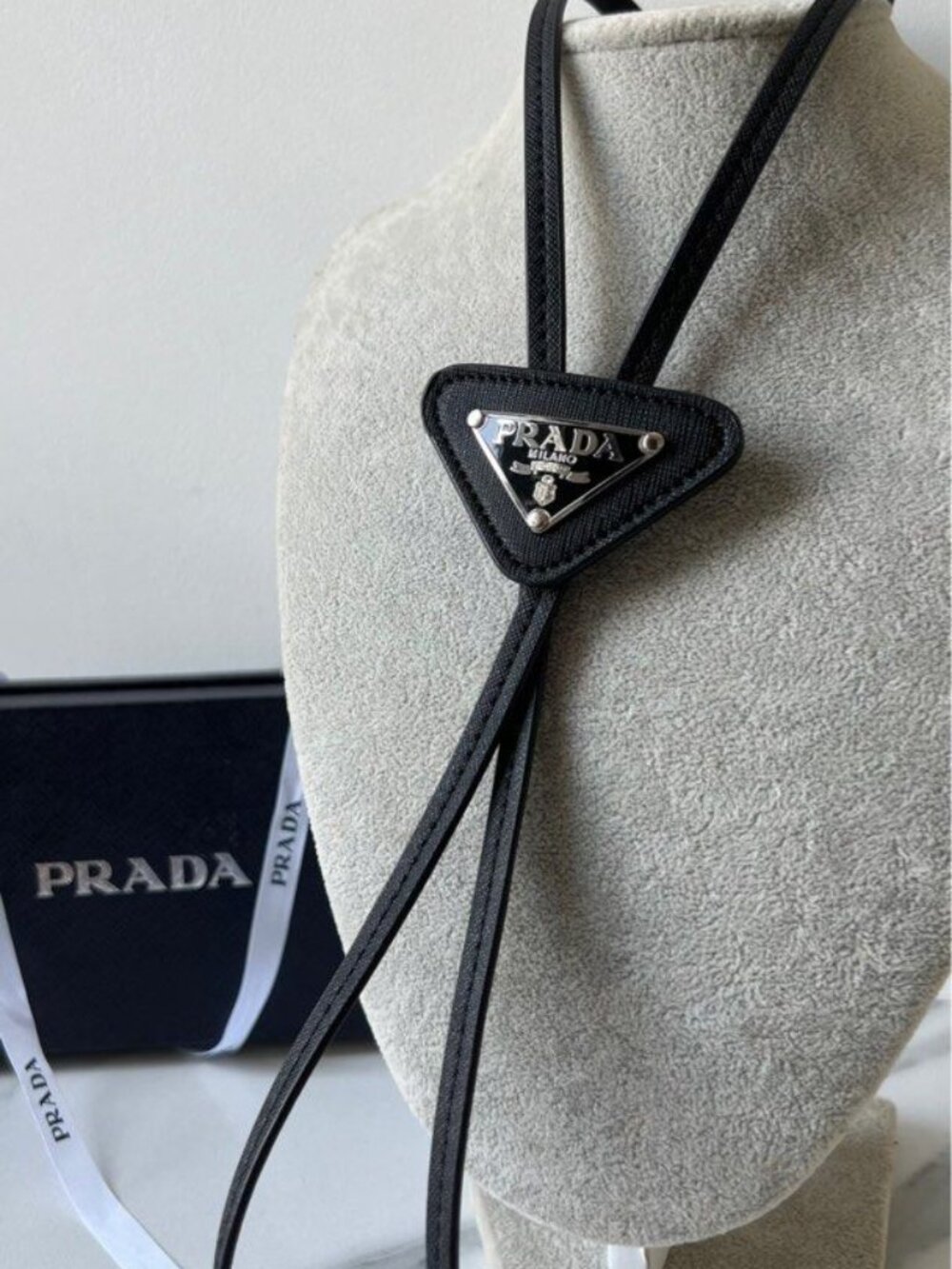 Unisex PRADA Black Saffiano Leather Bolo Tie 🥂🤗